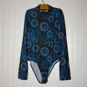 Minga London Cosmo Celestial Sun and Moon Bodysuit Top Long Sleeve Size M/L